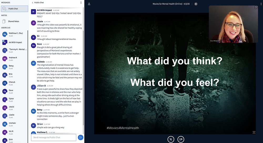 Movies for Mental Health (Online) - interactive discussion during coronavirus pandemic